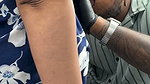 desi lady hot navel piercing in blue saree 1