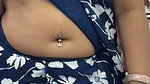 desi lady hot navel piercing in blue saree 1