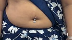 desi lady hot navel piercing in blue saree 1