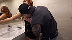 Distracted busty redhead ends up in the men’s bathroom and can’t resist seeing a big dick