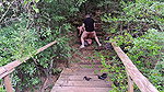 Hiker interrupts outdoor photo session