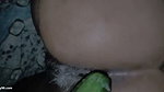 He put his hand in his wife’s pussy and inserted the cucumber, the pussy and ass exploded