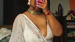 busty punjabl lady cleavage in white saree 1