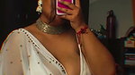 busty punjabl lady cleavage in white saree 1