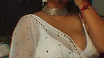 busty punjabl lady cleavage in white saree 1