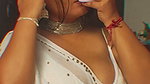 busty punjabl lady cleavage in white saree 1