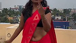tamil dusky lady hot navel in red saree 1