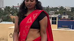 tamil dusky lady hot navel in red saree 1