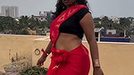 tamil dusky lady hot navel in red saree 1