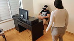 Hot stepmother masturbates next to her stepson while he watches porn with virtual reality glasses
