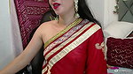 Desi Wife in Red Saree showing her boobs 2