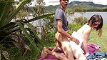 WE FUCKED ON THE SHORE OF THE LAKE TO BE SEEN IN THE DISTANCE