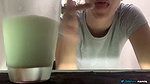 My roommate squeezes her huge tits and gives me her breast milk as a baby