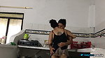 My stepsister prepared a good slap for me with her good pussy in the kitchen