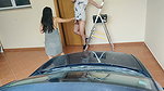 Naughty wife fucks electrician next to her husband