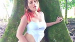 PALE-SKINNED GIRL MASTURBATES IN THE FOREST AND SHOWS HER ASS
