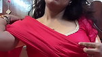 Actress Sabbita Roi seducing in red blouse boobs saree slip2
