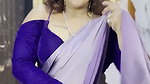 dusky marathi girl sexy navel felshy tummy in blue violet saree2