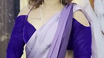 dusky marathi girl sexy navel felshy tummy in blue violet saree2