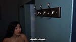 What are you doing ! – Big-bootied stepmother has to come out of the bathroom wet after her stepson takes her towel
