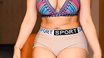Voluptuous Beauty In Colorful Sports Bra & Tight Booty Shorts – Hot Chair Tease