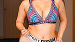 Voluptuous Beauty In Colorful Sports Bra & Tight Booty Shorts – Hot Chair Tease