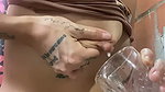 Drinking urine and milk with saliva