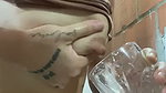 Drinking urine and milk with saliva