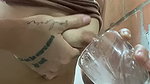 Drinking urine and milk with saliva