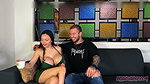 Bimbo doll Nicol Love drinks hot coffee with Brian Evansx