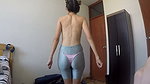Dancing in my shiny silk thong and yoga shorts