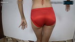 Showing off my bright red thongs and satin bikini