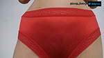 Showing off my bright red thongs and satin bikini