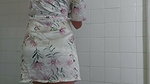 Step cleaning the bathroom on lingerie