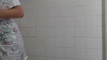 Step cleaning the bathroom on lingerie