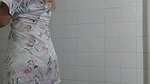 Step cleaning the bathroom on lingerie