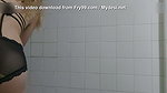 Step cleaning the bathroom on lingerie