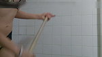 Step cleaning the bathroom on lingerie