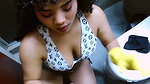 Stepsister cleans the bathroom very sexy looks great ass I let him fuck her tight pussy I cum on her cleaning gloves and in boca
