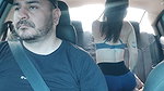 Hot Latina girl masturbates in the back of Uber car