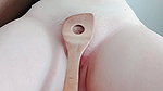 I mash pink pussy with the spatula until it turns red
