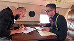 My business trip ended with an incredible orgy with the flight attendants, the pilot, my assistant and my whore of a wife
