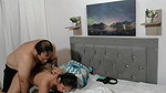 My lover fucks my pussy very hard on all fours in the hotel room