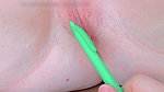 opening her pussy with a pen inside and tight