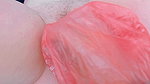 Pussy stretched by a pink doggy bag