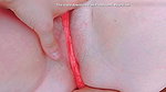 Pussy stretched by a pink doggy bag