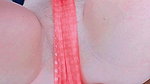 Pussy stretched by a pink doggy bag