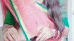 chubby lady sexy navel in pink saree 1