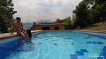 I decide to swim naked in the pool to seduce my friend and have sex with him outdoors