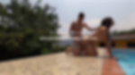 I decide to swim naked in the pool to seduce my friend and have sex with him outdoors